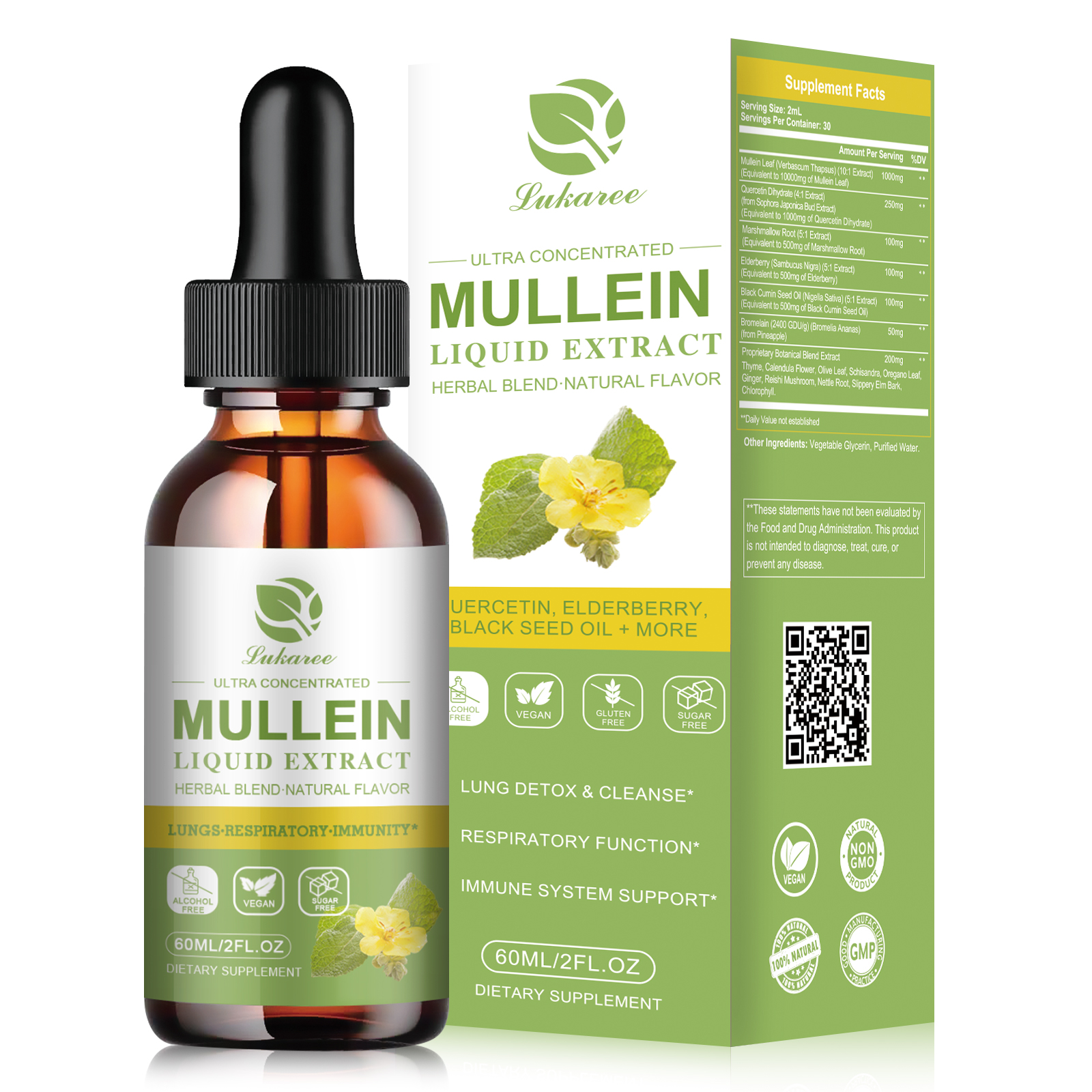 Organic Mullein Leaf Extract Drops Lung Cleanse Respiratory Herbal Free Breathe - Picture 9 of 11