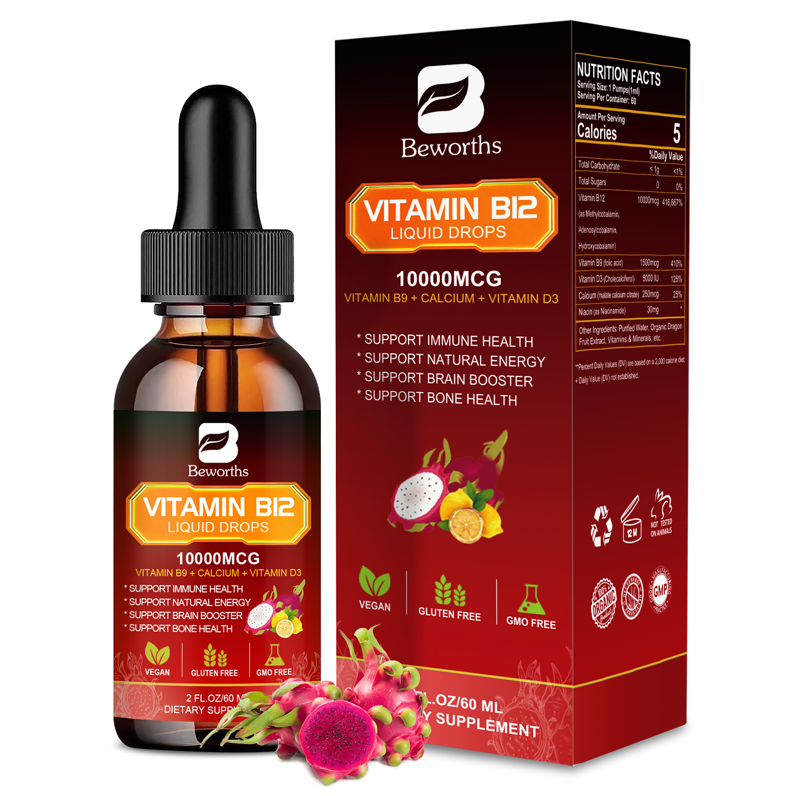 Vitamin B12 (Methylcobalamin) Plus Vitamn B9 D3 Drop Energy, Mood Immune Support - Picture 7 of 14