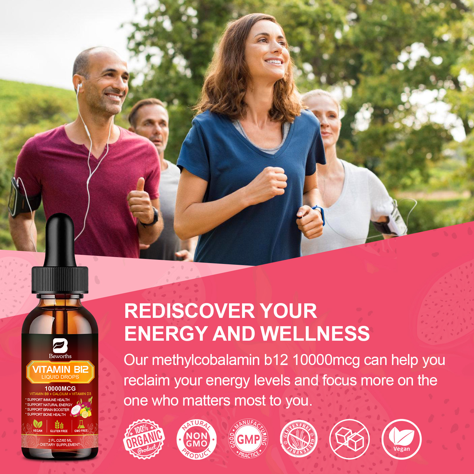Vitamin B12 (Methylcobalamin) Plus Vitamn B9 D3 Drop Energy, Mood Immune Support - Picture 13 of 14