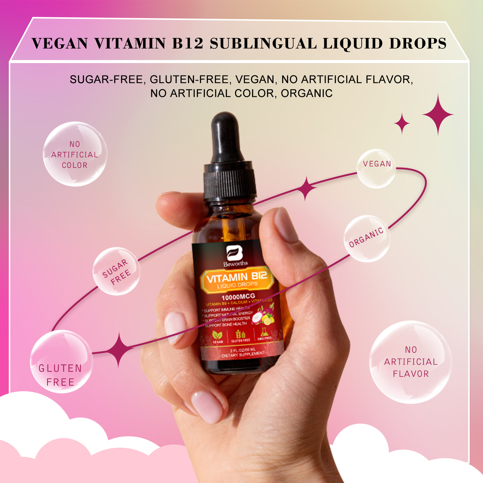 Vitamin B12 (Methylcobalamin) Plus Vitamn B9 D3 Drop Energy, Mood Immune Support - Picture 12 of 14