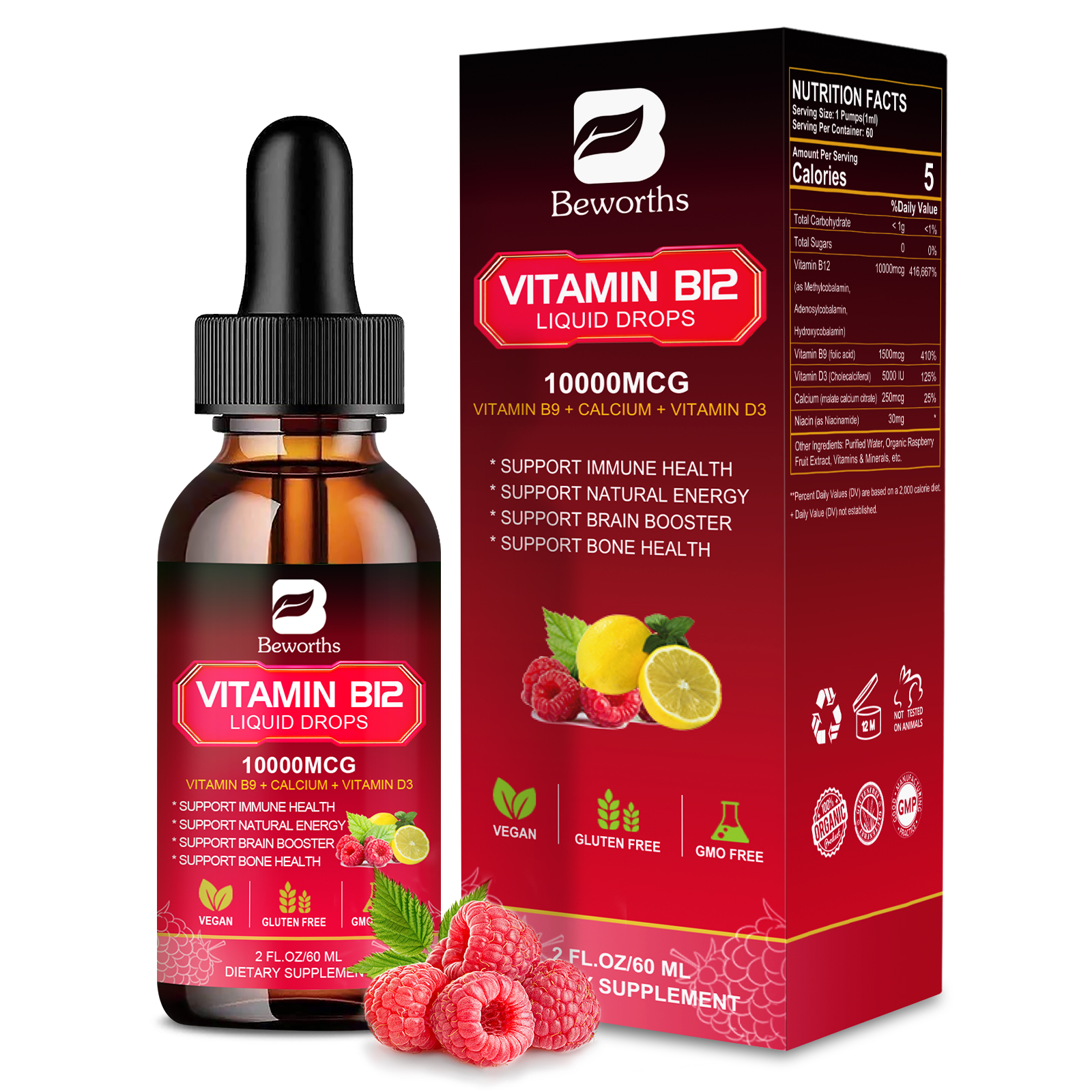 Vitamin B12 (Methylcobalamin) Plus Vitamn B9 D3 Drop Energy, Mood Immune Support - Picture 2 of 14