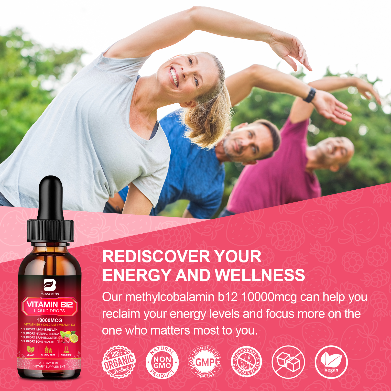 Vitamin B12 (Methylcobalamin) Plus Vitamn B9 D3 Drop Energy, Mood Immune Support - Picture 6 of 14