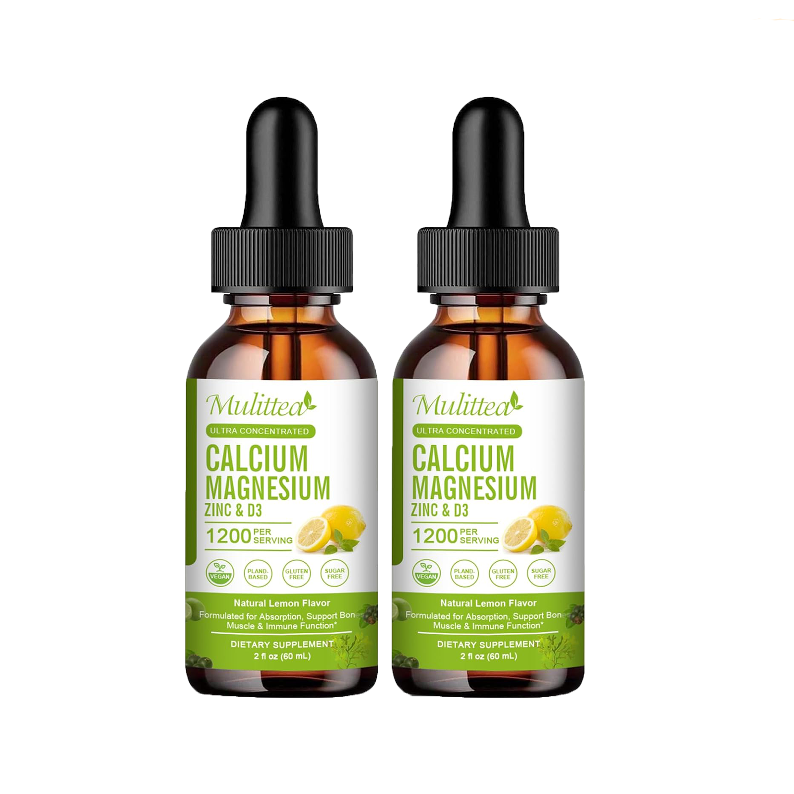 Calcium Magnesium Zinc Supplement w/ Vitamin D3 C K2 Sea Moss Liquid Drops