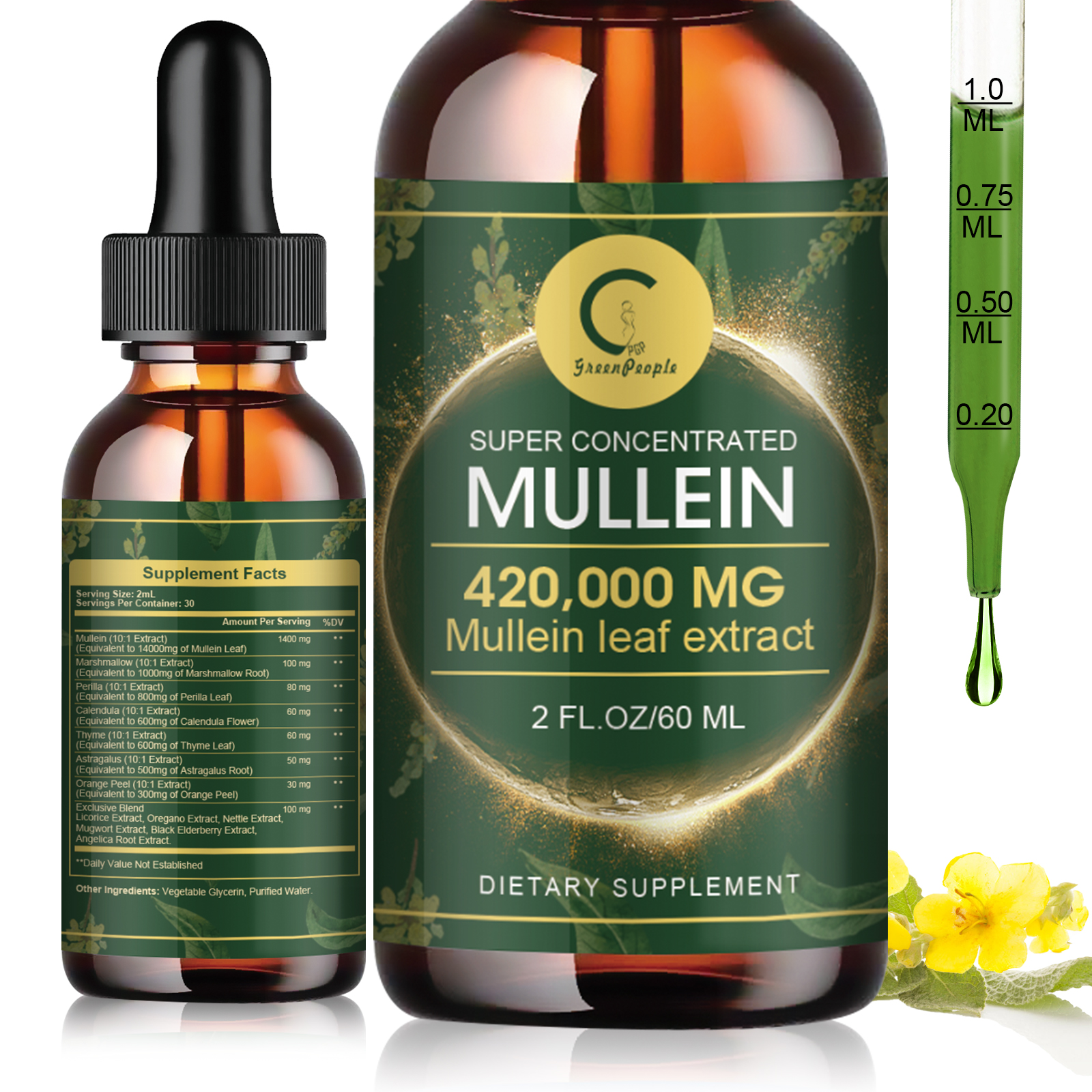 Mullein Leaf Extract Super Concentrated 420,000 MG 2 FL.OZ/60 ML Lung Cleanse - Picture 9 of 11