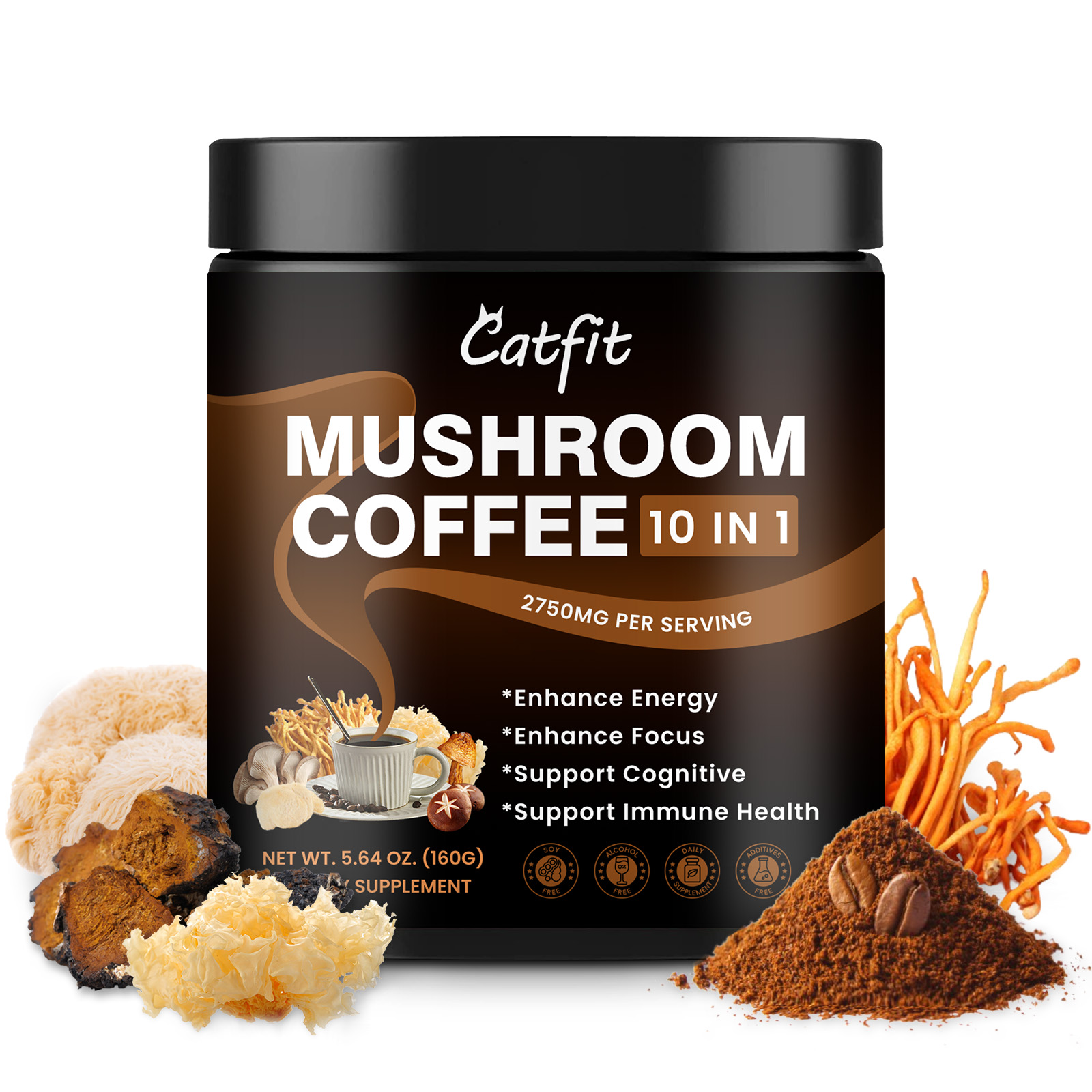 Mushroom Coffee 2500mg Powerful Mushroom Supplement Refresh, lmmune Support