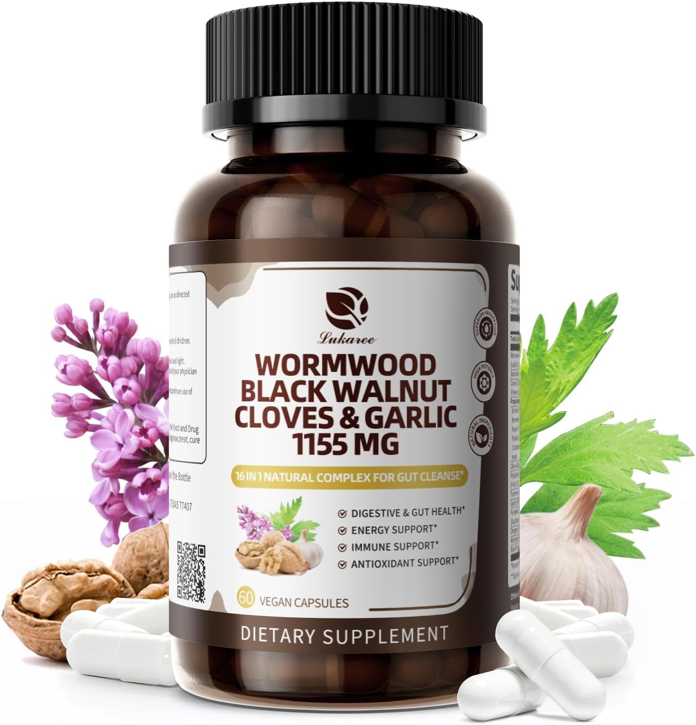 Parasite Cleanse Capsules/Extract-Wormwood,Black Walnut Hull, Clove, 60/120 Caps