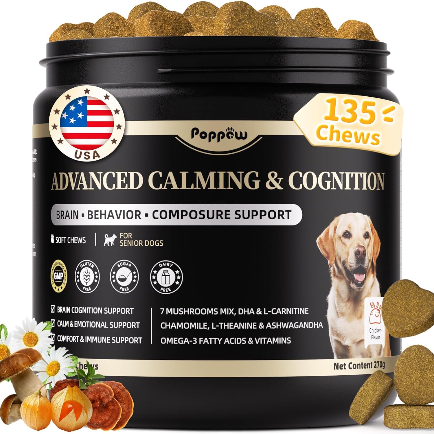 Advanced Calming Chews for Dogs Brain & Composure Support SalmonFlavor 135Ct
