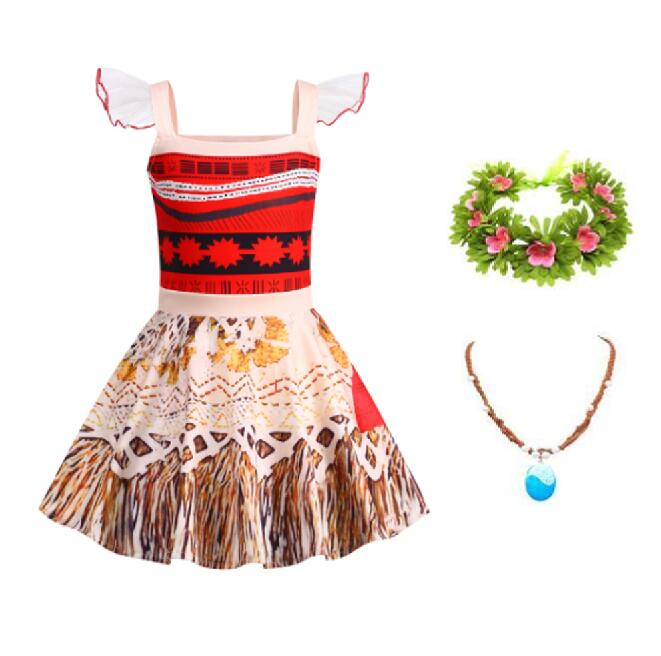 Kids Girls Moana Dress Cosplay Costume Party Birthday Tutu Fancy Dress Up Gifts