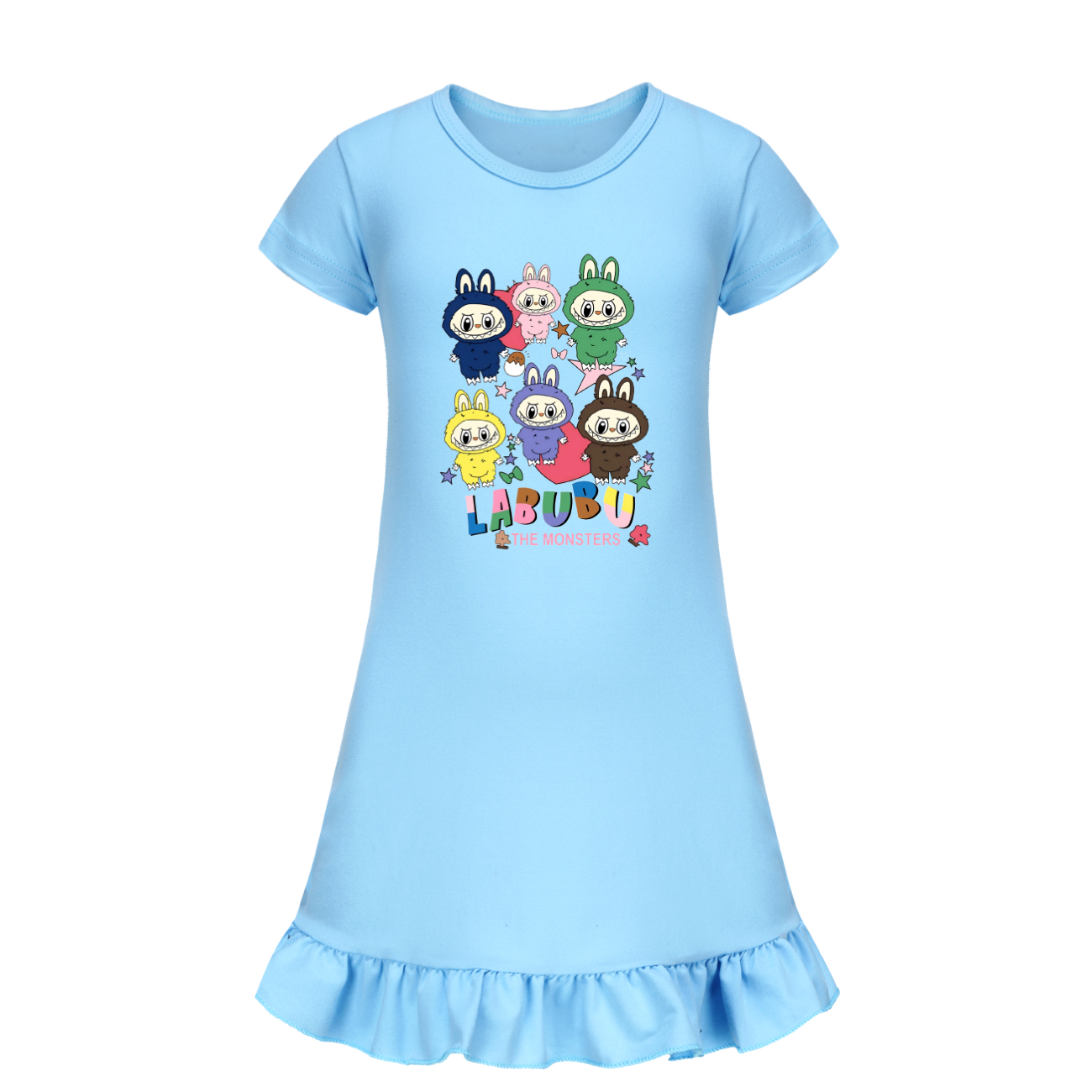 Girls Funny Labubu Sleepwear Dress Kids Pyjamas Nightdress Nightwear Pjs 2-9Y UK