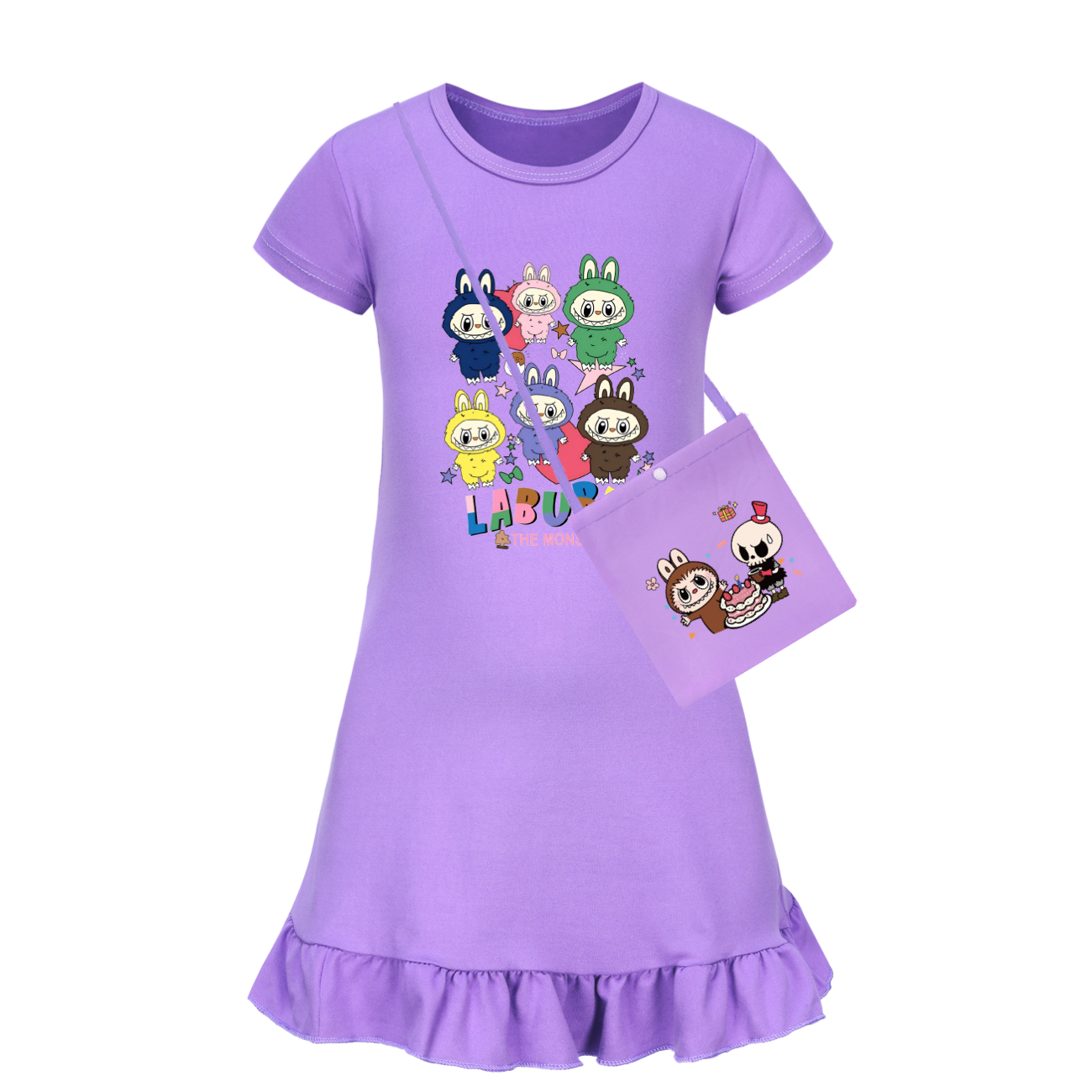 Girls Funny Labubu Sleepwear Dress Kids Pyjamas Nightdress Nightwear Pjs 2-9Y UK