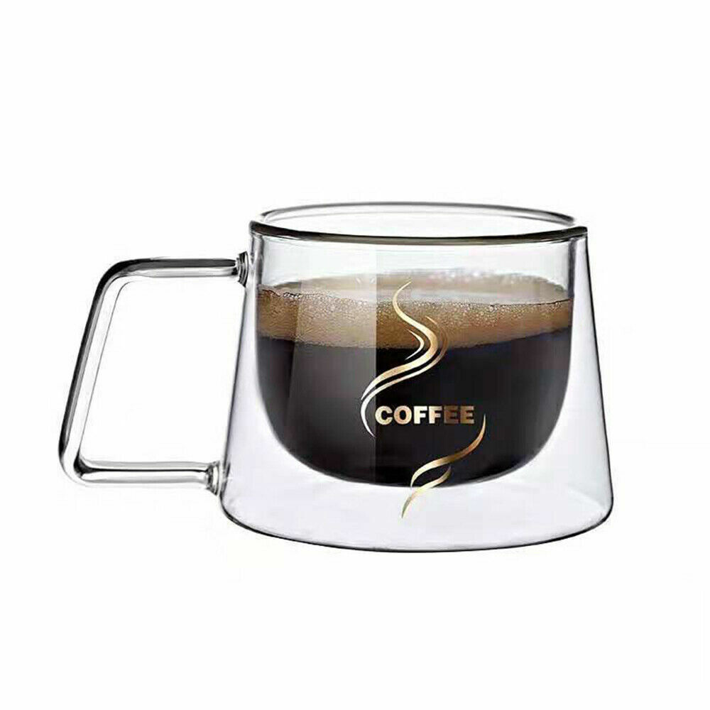 Double Wall Insulated Glass Coffee Glass Mug Tea Cup With Handle 200ml / 270ml - Picture 8 of 10