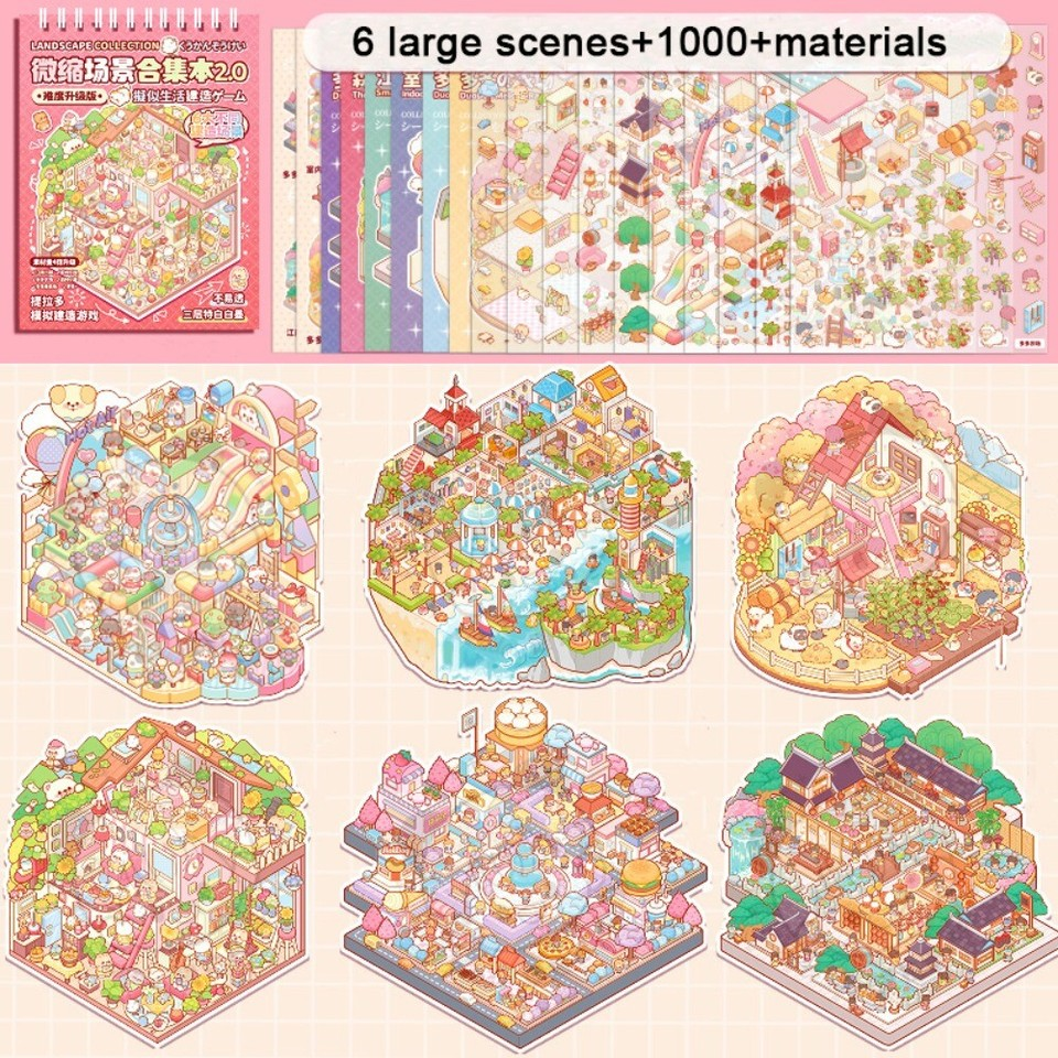 Cartoon Landscape Sticker Book 3D Pocket Cabin Scene Stickers Kids - Picture 19 of 22