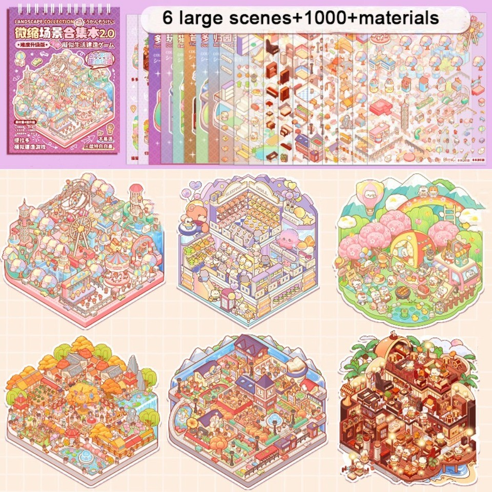 Cartoon Landscape Sticker Book 3D Pocket Cabin Scene Stickers Kids - Picture 20 of 22