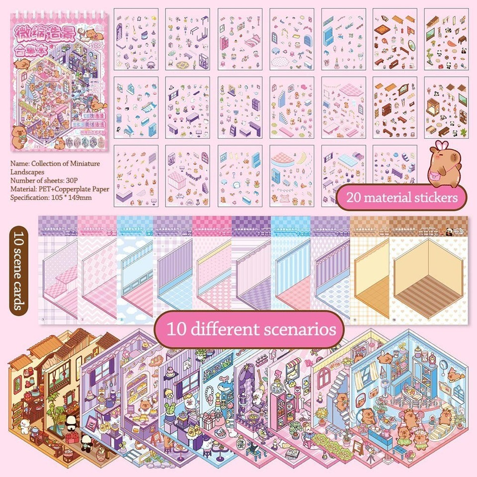 Cartoon Landscape Sticker Book 3D Pocket Cabin Scene Stickers Kids - Picture 21 of 22