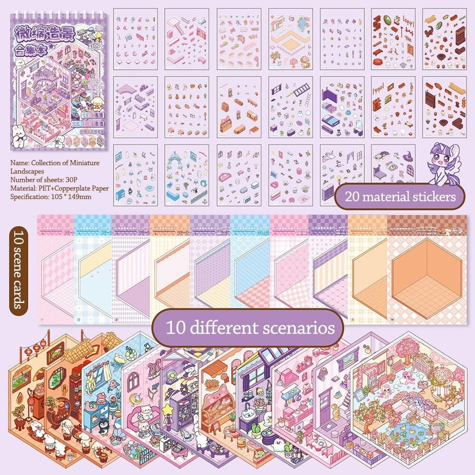 Cartoon Landscape Sticker Book 3D Pocket Cabin Scene Stickers Kids - Picture 22 of 22