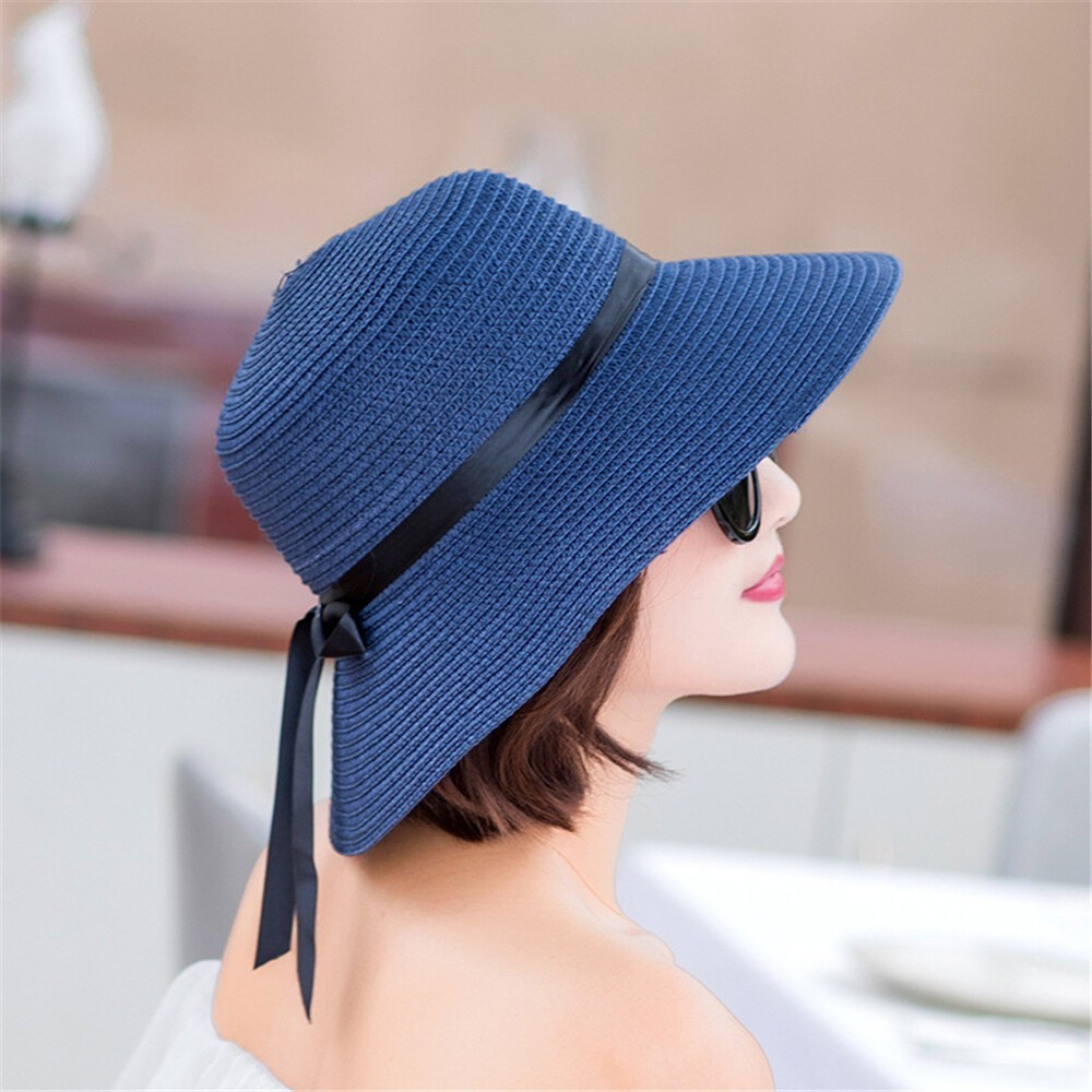 Floppy Foldable Ladies Women Straw Beach Sun Hat Summer Travel Wide Brim Cap - Picture 20 of 25