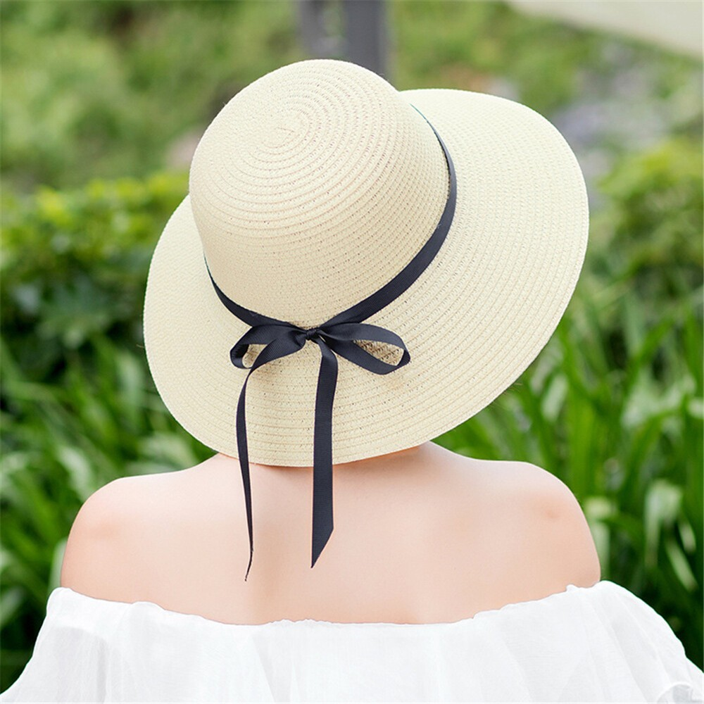 Floppy Foldable Ladies Women Straw Beach Sun Hat Summer Travel Wide Brim Cap - Picture 21 of 25