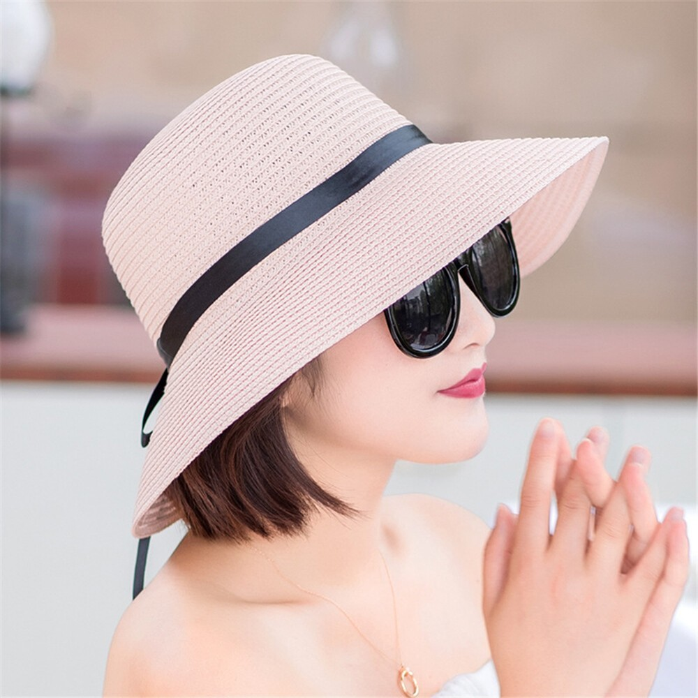 Floppy Foldable Ladies Women Straw Beach Sun Hat Summer Travel Wide Brim Cap - Picture 24 of 25