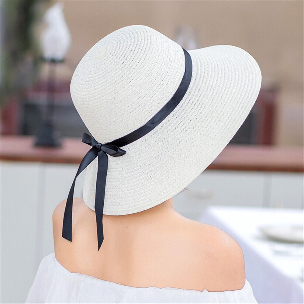 Floppy Foldable Ladies Women Straw Beach Sun Hat Summer Travel Wide Brim Cap - Picture 25 of 25