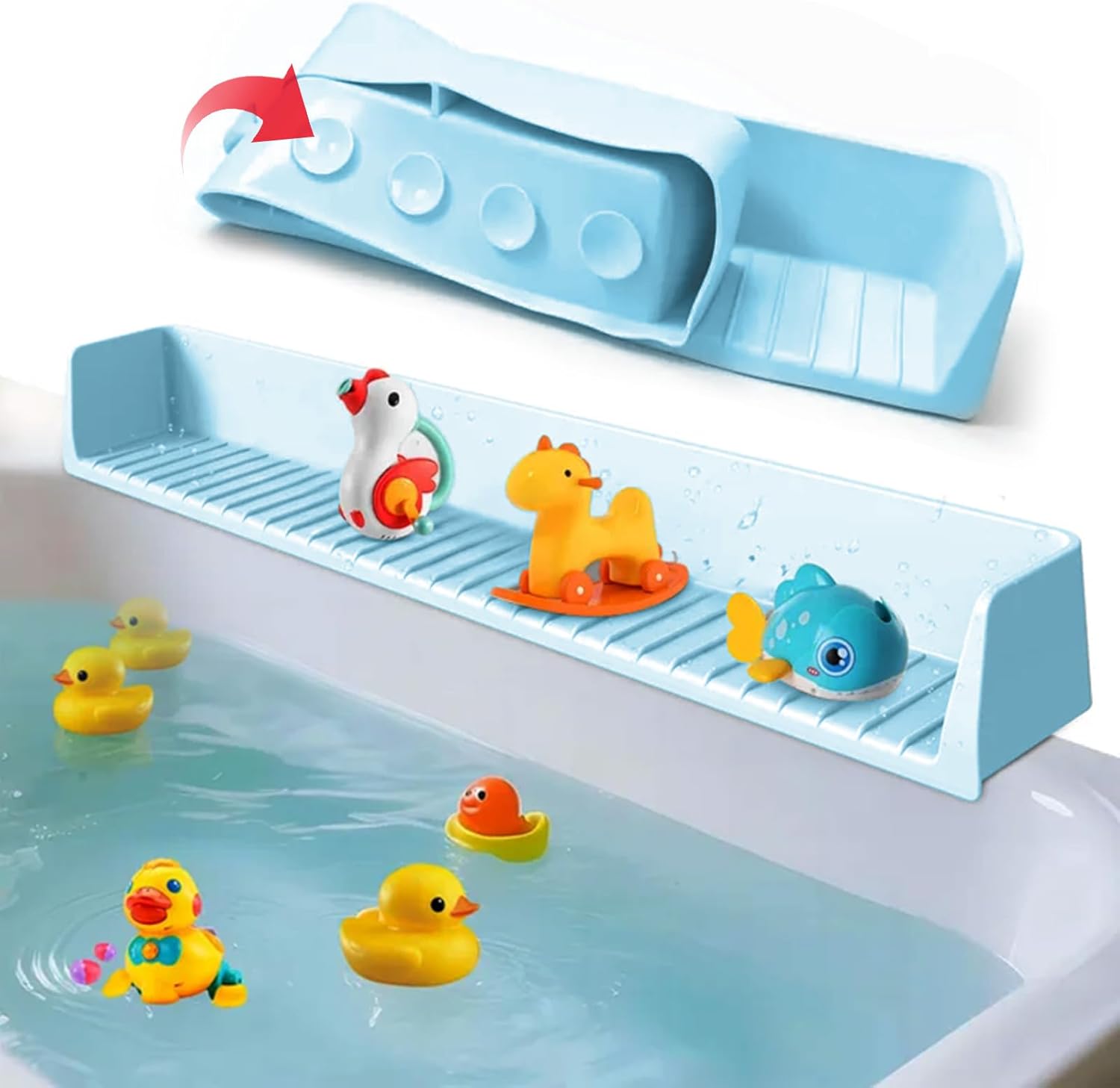 Splash Guard for Bathtub Longer Silicone Toy Tray Caddy Holder Storage Over Tub