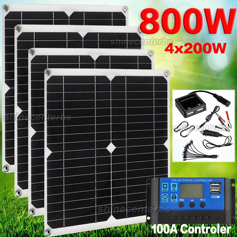 800W Watts Solar Panel Kit 100A 12V Battery Charger with Controller Caravan Boat