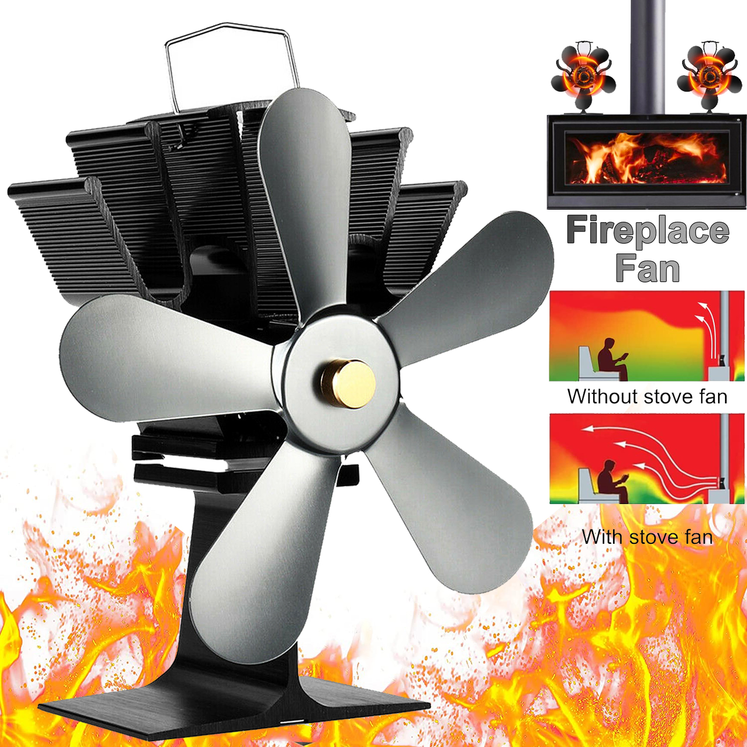 6 Blade Cocoon Fan For Wood Log Burner Fireplace Quiet