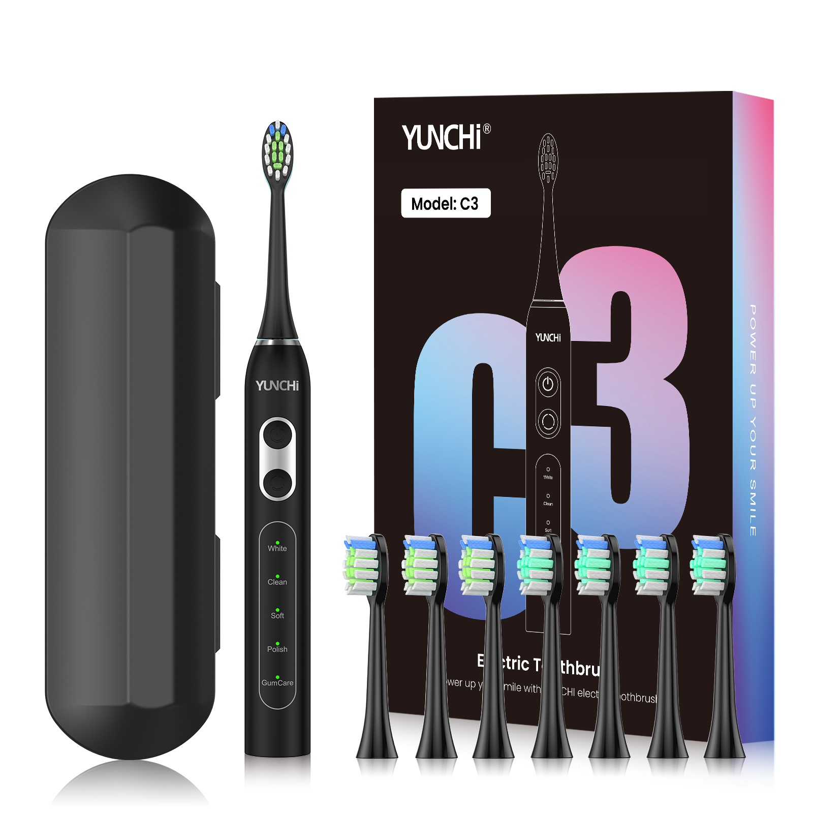 C3 Gradient Color Electric Toothbrush with 8 Brush Heads and Toothbrush Case - Picture 25 of 27