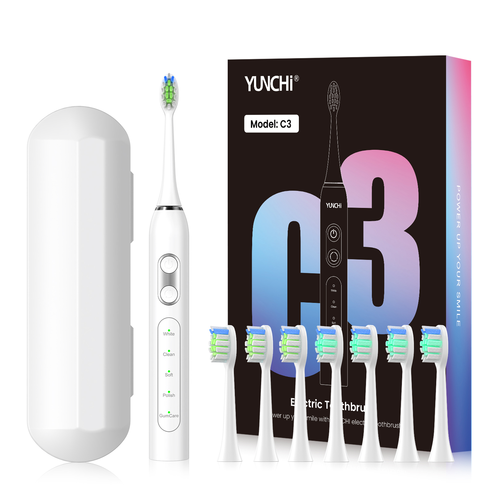 C3 Gradient Color Electric Toothbrush with 8 Brush Heads and Toothbrush Case - Picture 26 of 27