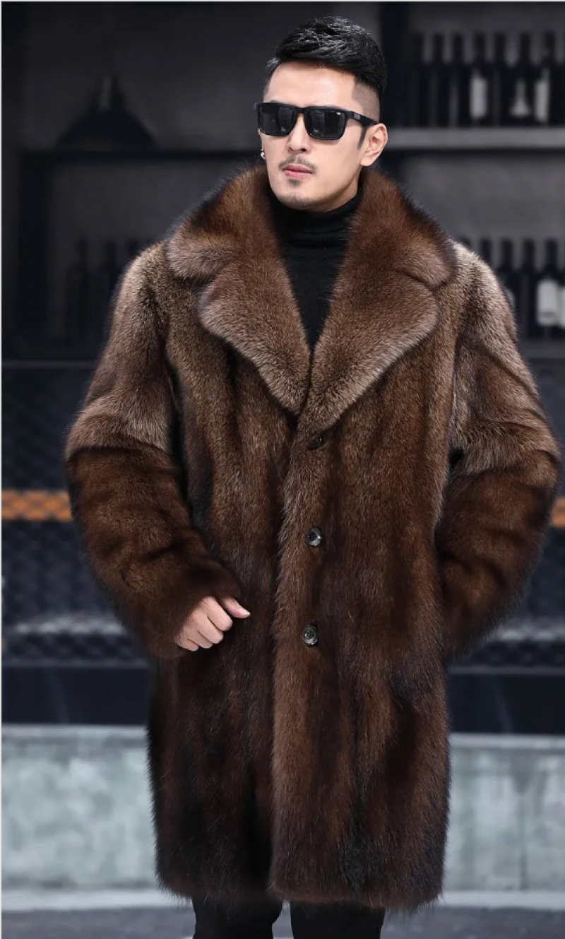 Men's Fashion Lapel Thicken Overcoat Autumn Winter Warm Faux Fur Long ...