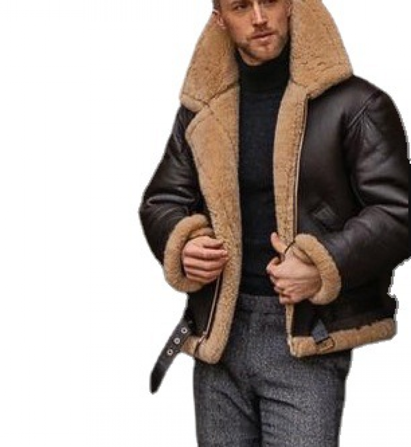 Mens Casual Lapel Collar Jacket Coats Fashion Faux Fur Belted Outwear ...
