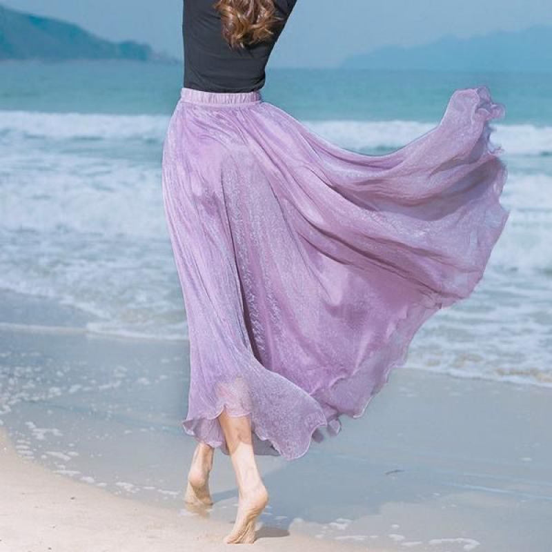 Maxi Falda Playa Chifón Envolvente Cubierta Playa Cintura Alta Plisado Vestido de Baile - Imagen 28 de 31