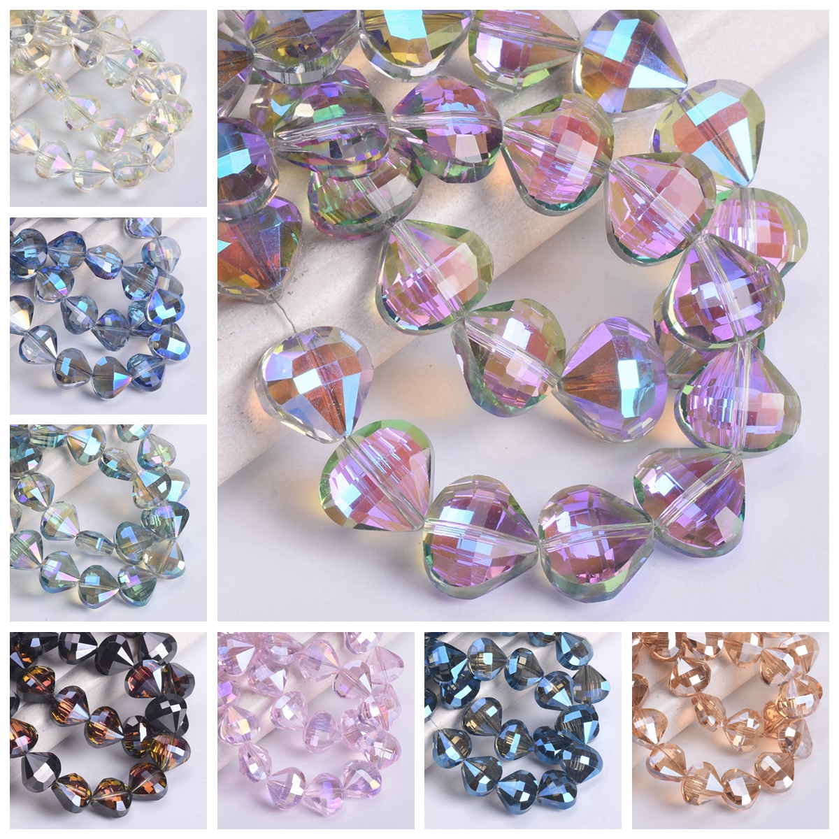 10pcs 11x12mm Scallop Shape Glossy Colorful Faceted Crystal Glass Loose Beads
