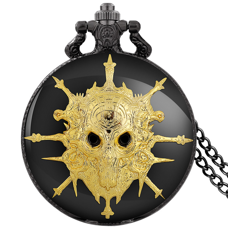 [BlackMuse] 愛の不時着☆antique wave stone pin set Bronze Carved Skull Design Antique Quartz Pocket Watch for