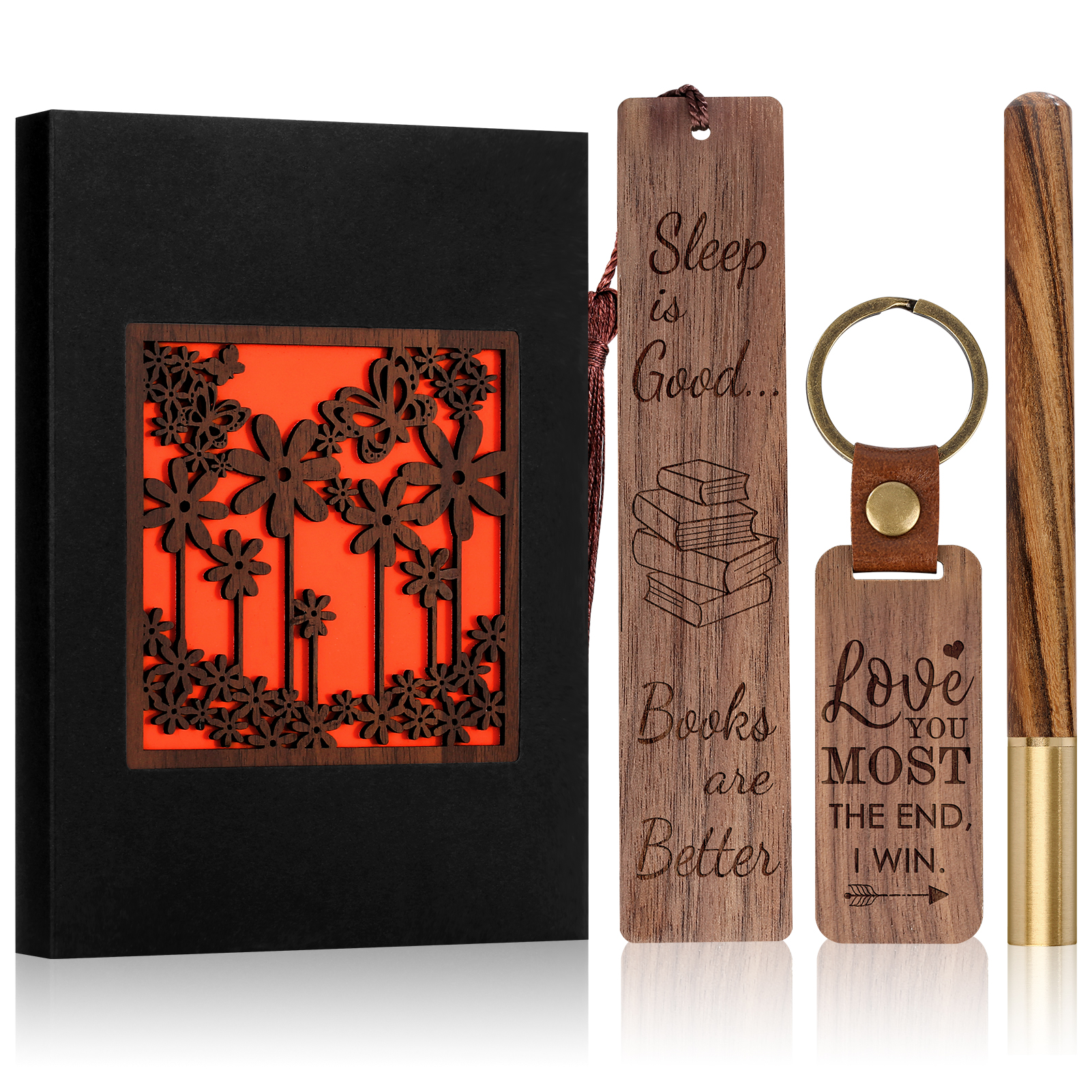 Wood Bookmark Pen Set for Men Women Book Lovers Handmade Wooden Carving Bookmark - Imagen 29 de 40