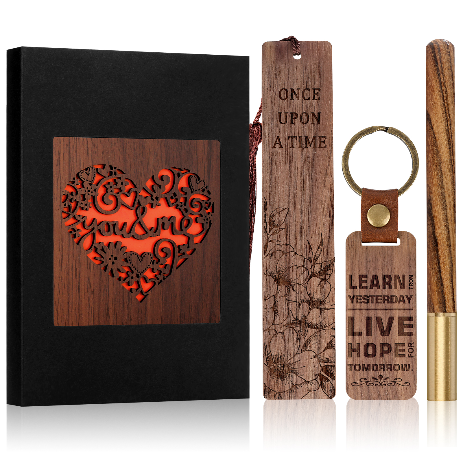Wood Bookmark Pen Set for Men Women Book Lovers Handmade Wooden Carving Bookmark - Imagen 35 de 40