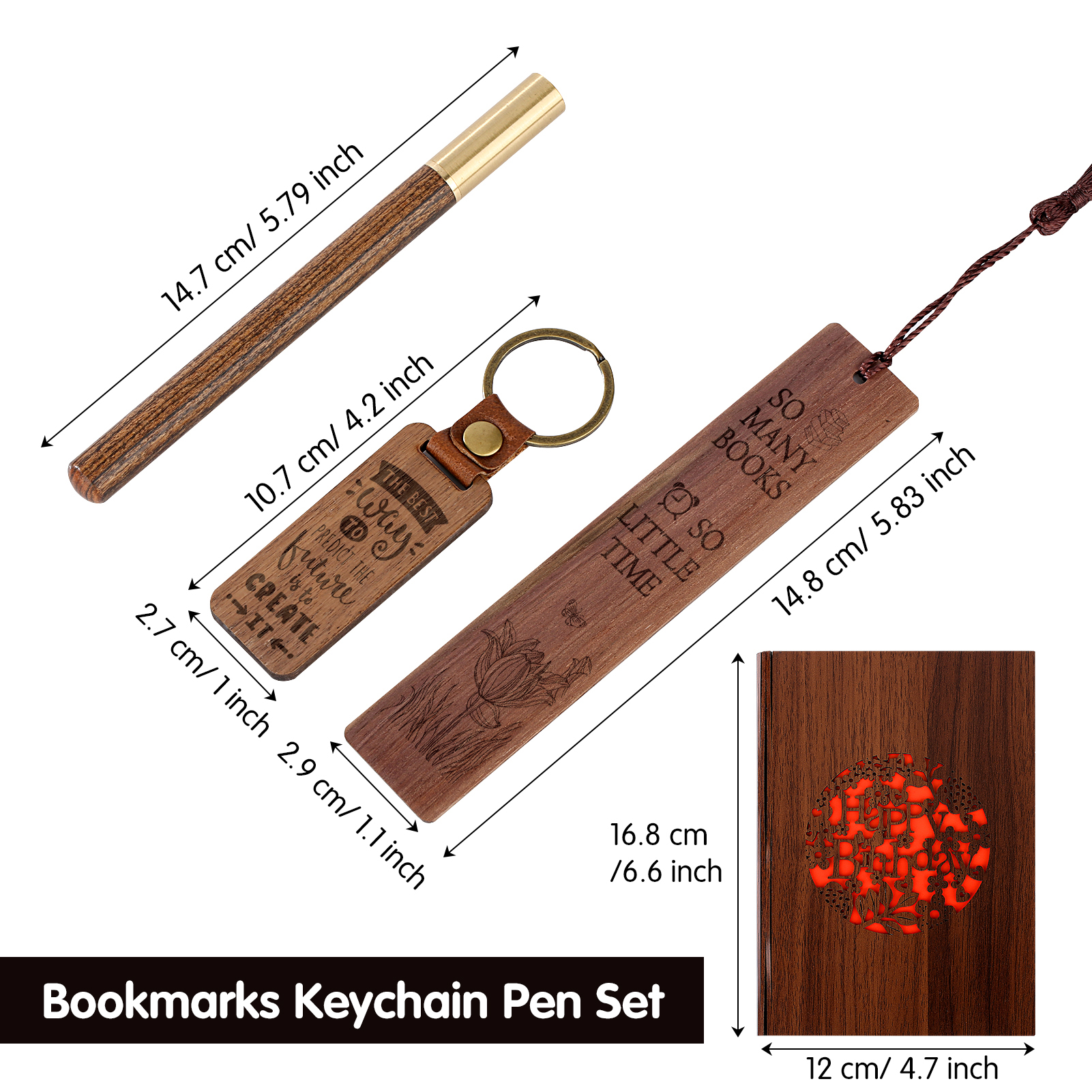 Wood Bookmark Pen Set for Men Women Book Lovers Handmade Wooden Carving Bookmark - Imagen 25 de 40