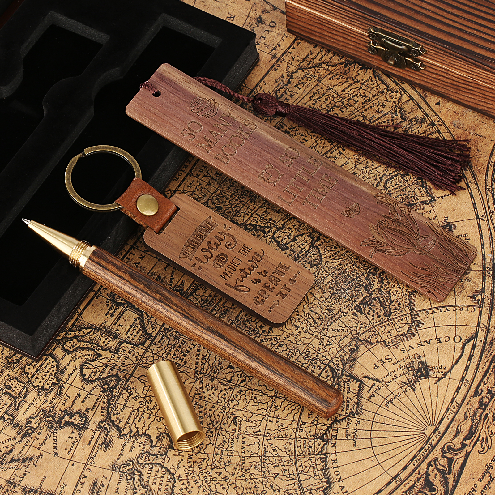 Wood Bookmark Pen Set for Men Women Book Lovers Handmade Wooden Carving Bookmark - Imagen 26 de 40