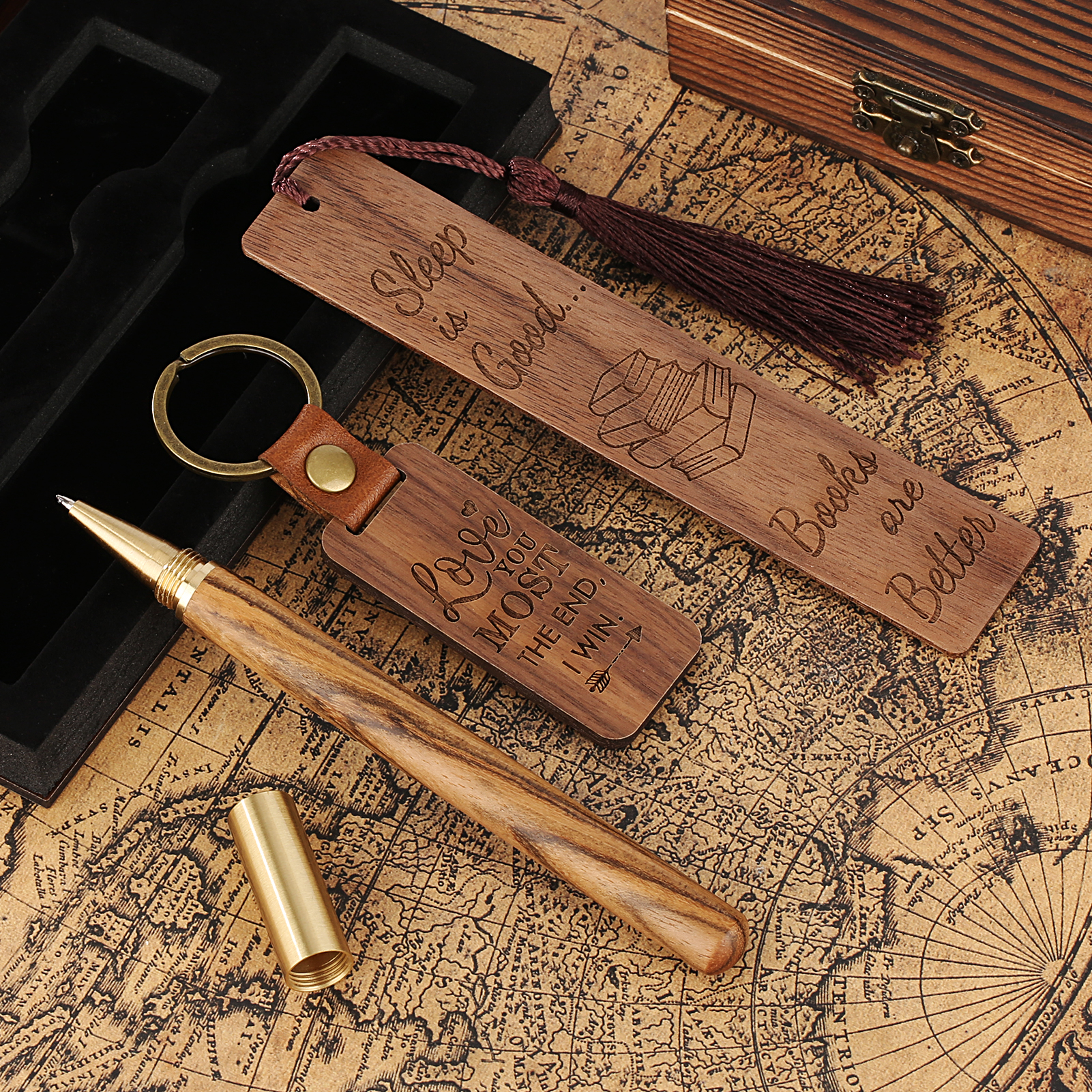 Wood Bookmark Pen Set for Men Women Book Lovers Handmade Wooden Carving Bookmark - Imagen 32 de 40