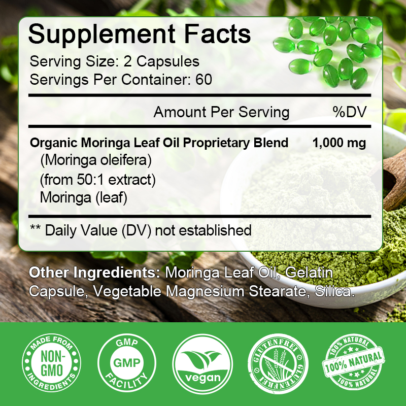 Green People Moringa Capsules 1000MG, Organic Detox, Energy and Metabolism Support, 120 Count