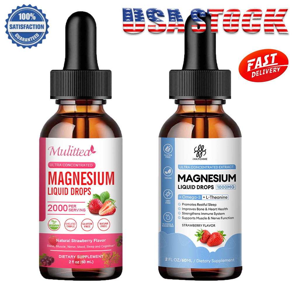 2Brands Strawberry Magnesium Liquid Drops ,Improve Bone,Immune, Mood, Sleep