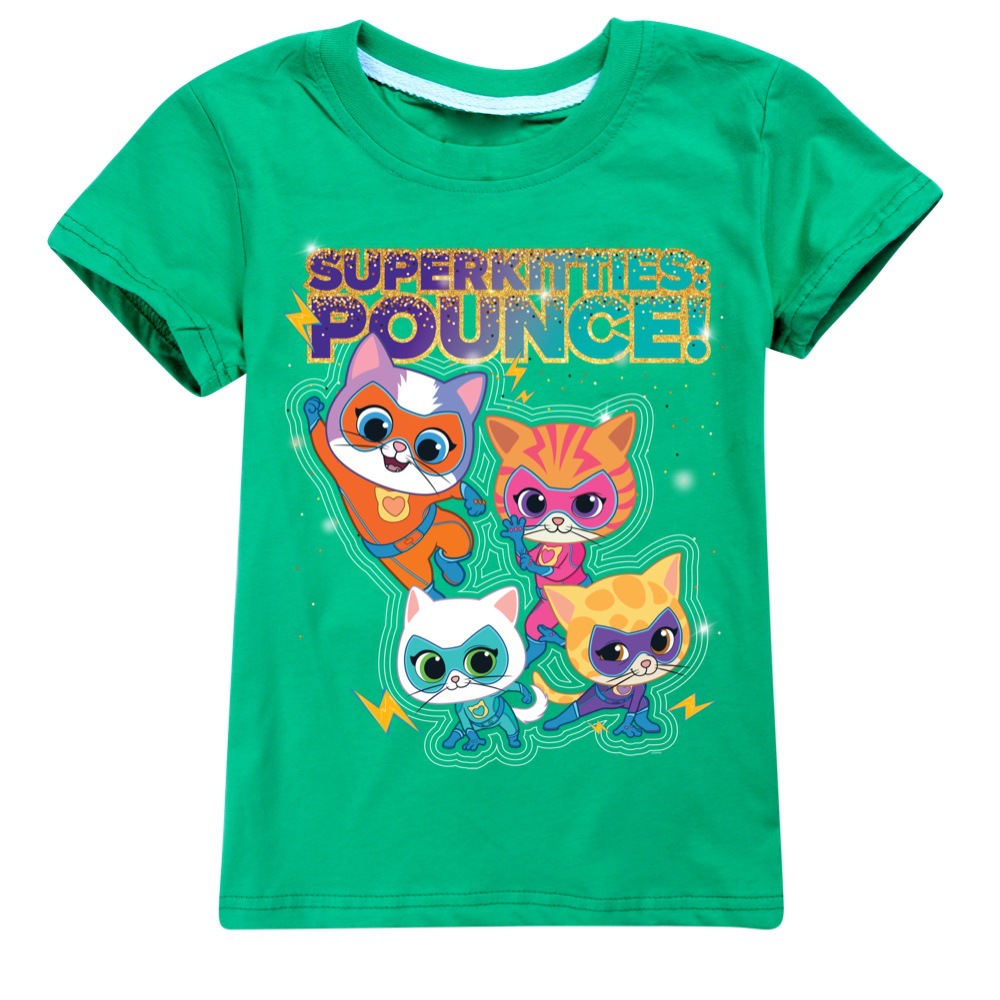 Girls Kids Boys Super-Kitties Print Short Sleeve T-shirt Casual Summer Tee Tops - Picture 25 of 34