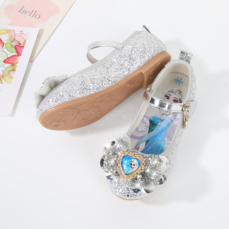 Girl Elsa Flat Mary Jane Bow Glitter School Sandals Party Wedding Occasion Shoes