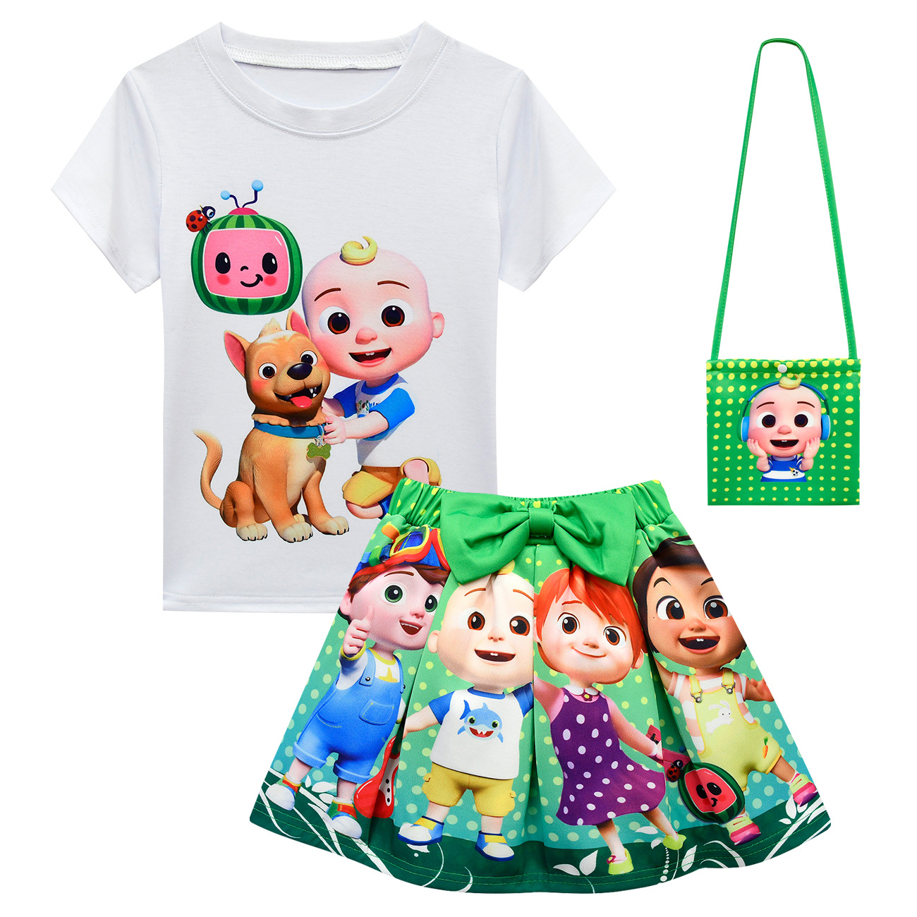 Girl Cocomelon Friend Costume T-Shirt Top Skirt Bag Hat Outfit Party Fancy Dress - Picture 47 of 52