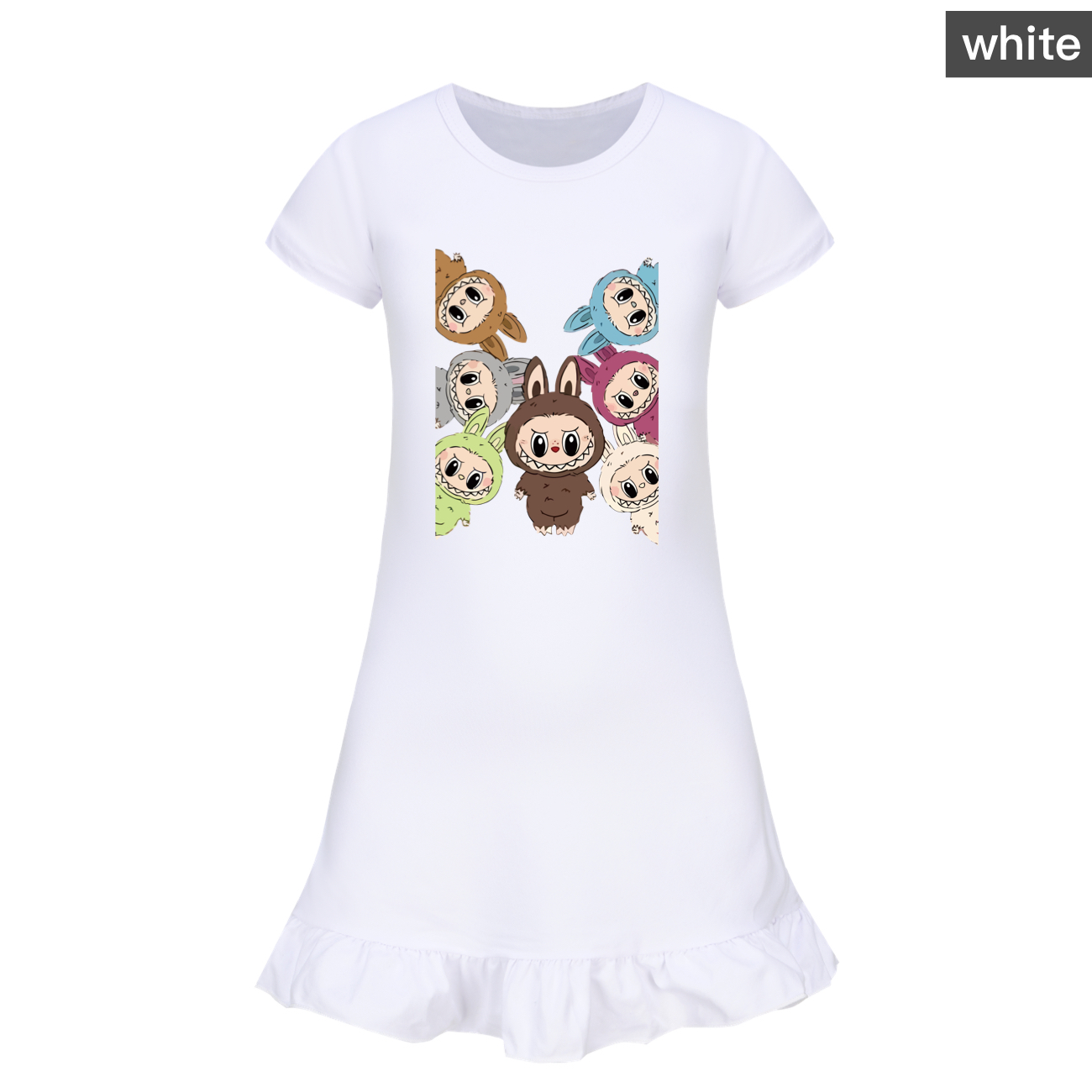 Girls Funny Labubu Sleepwear Dress Kids Pyjamas Nightdress Nightwear Pjs 2-9Y UK