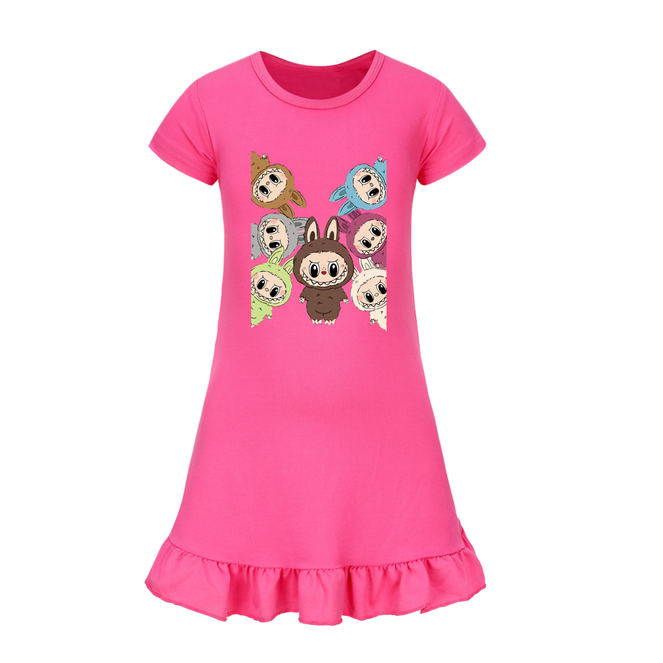 Girls Funny Labubu Sleepwear Dress Kids Pyjamas Nightdress Nightwear Pjs 2-9Y UK - Picture 25 of 54