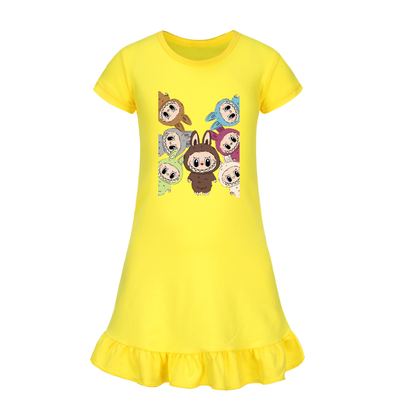 Girls Funny Labubu Sleepwear Dress Kids Pyjamas Nightdress Nightwear Pjs 2-9Y UK
