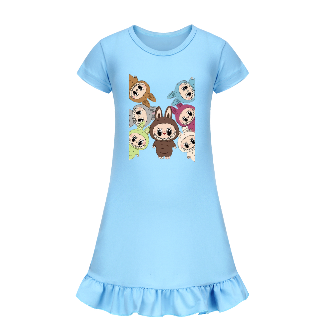 Girls Funny Labubu Sleepwear Dress Kids Pyjamas Nightdress Nightwear Pjs 2-9Y UK