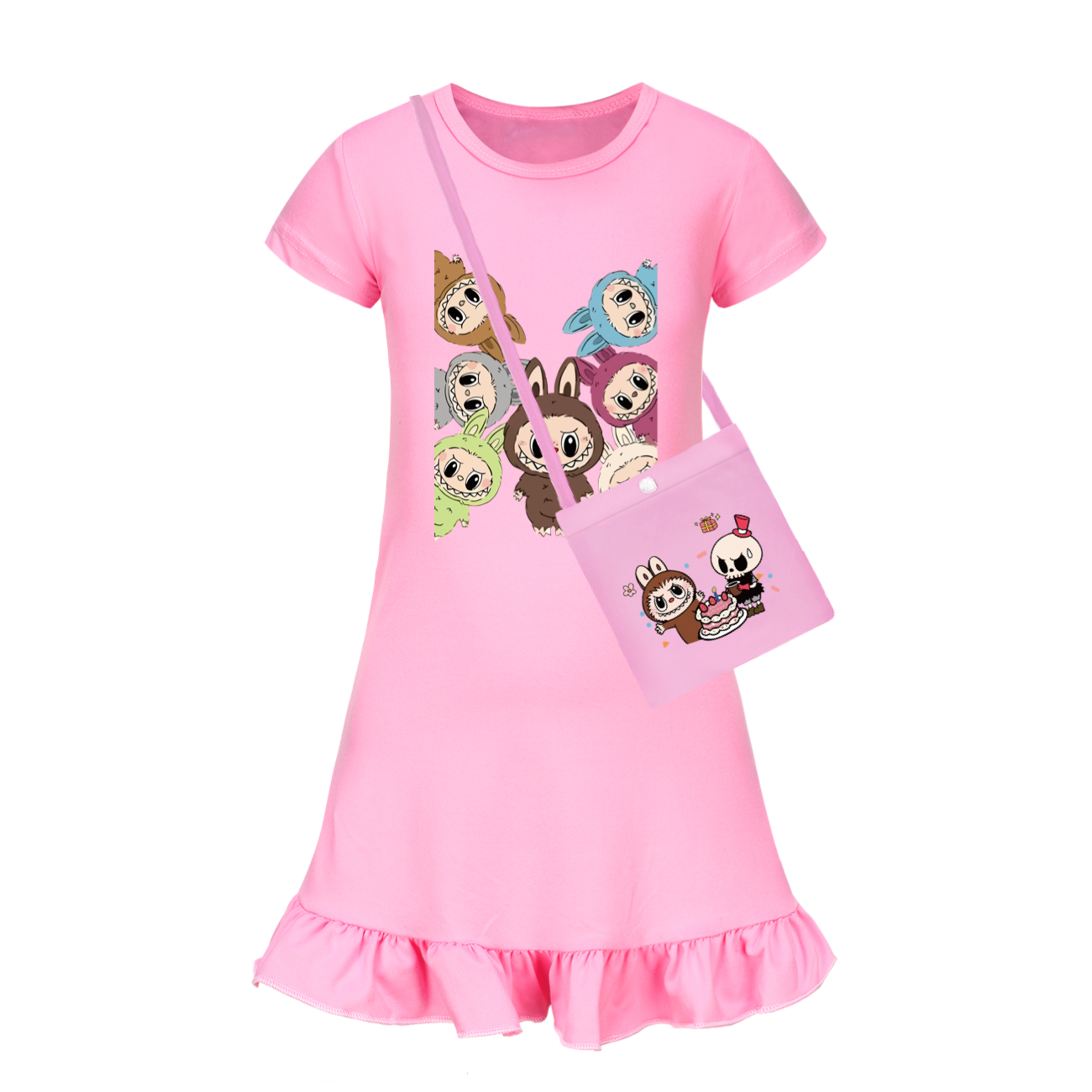 Girls Funny Labubu Sleepwear Dress Kids Pyjamas Nightdress Nightwear Pjs 2-9Y UK - Picture 46 of 54