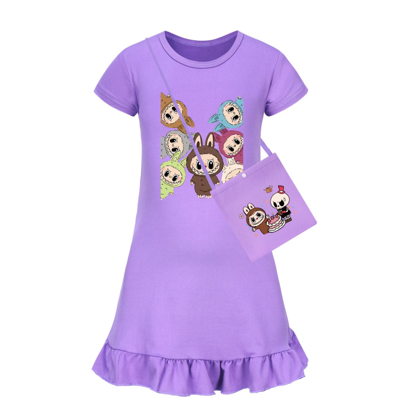 Girls Funny Labubu Sleepwear Dress Kids Pyjamas Nightdress Nightwear Pjs 2-9Y UK