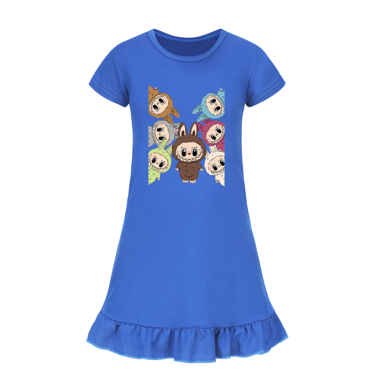 Girls Funny Labubu Sleepwear Dress Kids Pyjamas Nightdress Nightwear Pjs 2-9Y UK